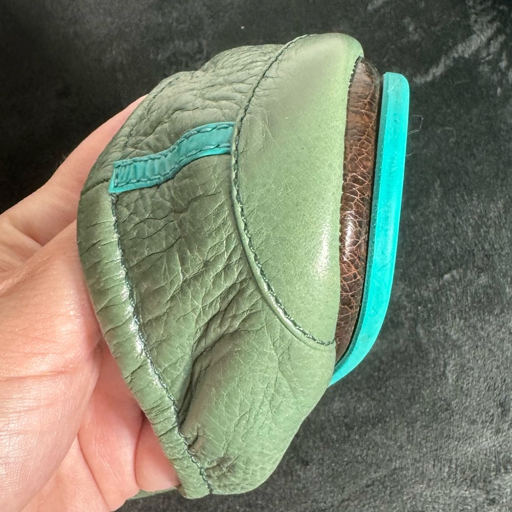 Tieks Women's Leather Ballet Flats in Sage Green with Teal Trim - Picture 8 of 10